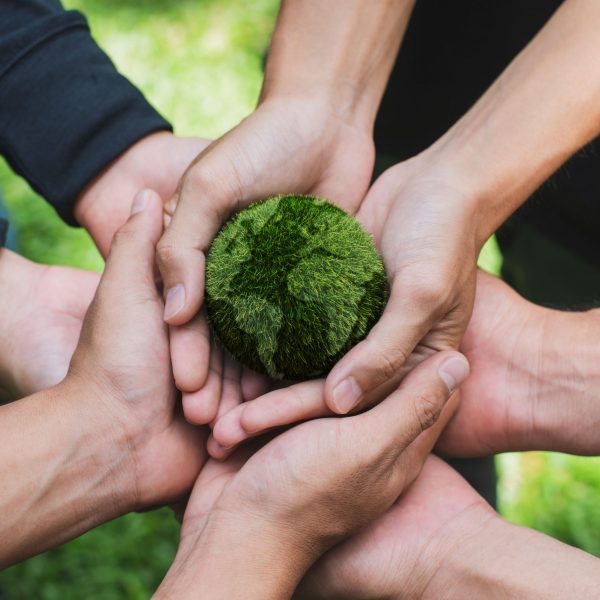 Earth Day. Hands adult Teamwork harmony Holding earth on hands. Environmental and reduce global warming help earth, top view. ecology and environment sustainable concept.